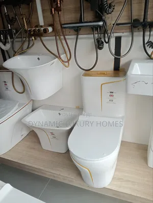 Executive Luxury White With Gold Design Complete Set Toilet