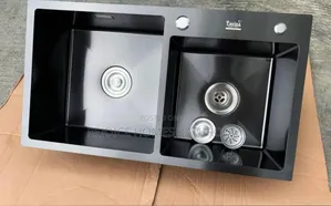 Black Hand Made Double Bowl Kitchen Sink