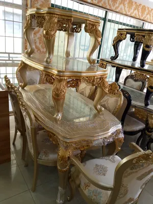 Royal Dining Table With 6 Fabric Chairs and Centre Table Set