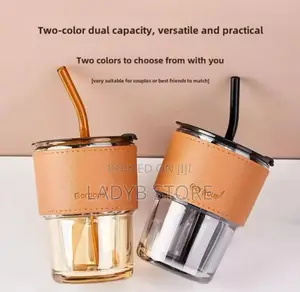 1pc Glass Cup With Straw