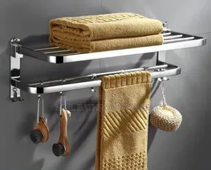 Stainless Steel Double-Layer Towel Rack With Hooks