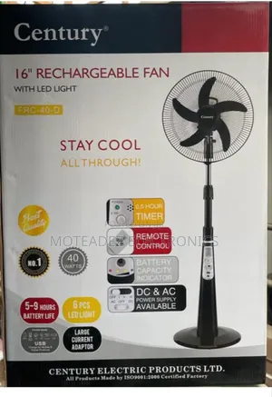 Century 16" Strong Rechargeable Standing Fan With Remote Control