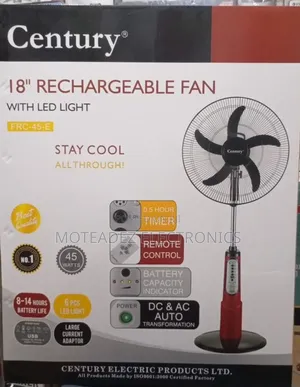 Century 18" Strong Rechargeable Standing Fan With Remote Control