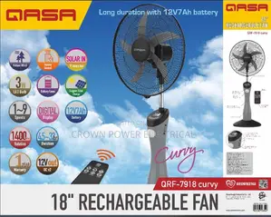18 Inches Rechargeable Fan + Remote Control Qrf 7918 Curvy