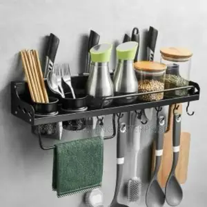 Kitchen Wall Rack - Organizer With Hooks Shelf