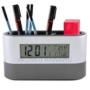 Led Pen Holder With Digital Clock/Calendar