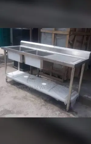 Double Industrial Washing Sink With Side And Under Shelf