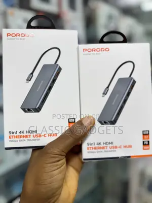 Porodo 9in1 Usb-C Hub Withtype-C Pd 100w and Hdmi Ethernet