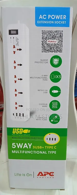 Apc 5 Way 3 Usb + Type C Multifunctional Extension Box