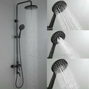 Black Rainfall Shower System With Handheld Spray