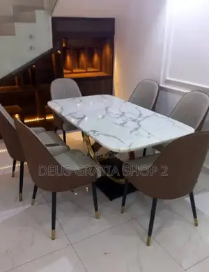 Marble Dining Table With Centre Stand and Chairs W