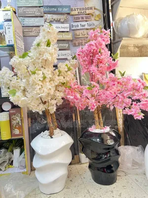 Fibre Vase and Double Trunk Cherry Blossoms