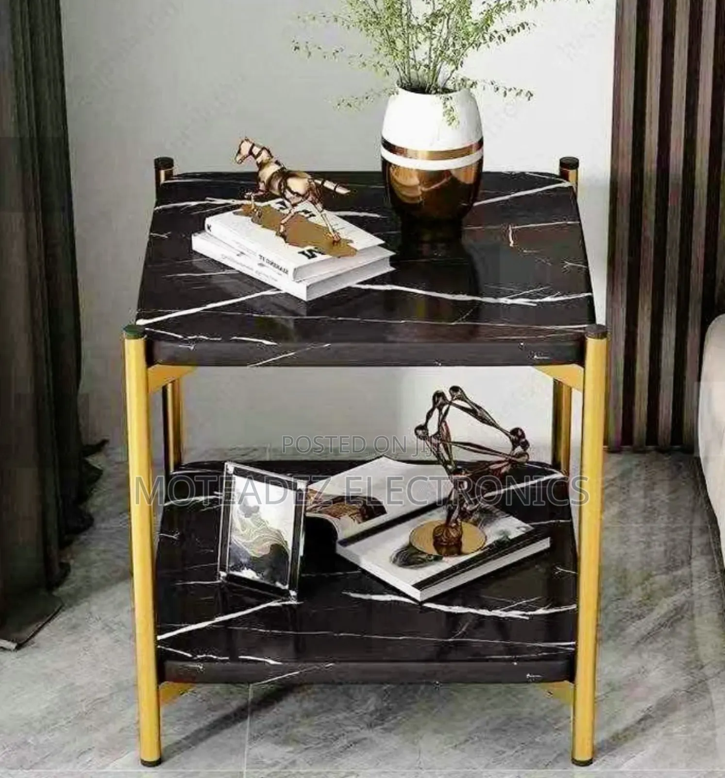Square Shape Corner Side Table/Stool With Gold Plated Stand