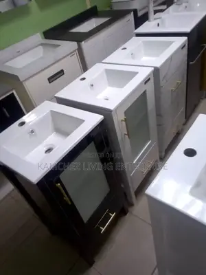 Modern Single Vessel Sink Vanity With Glass Door Storage