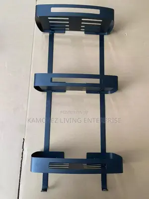 Modern Black 3 Step Bathroom Wall Shelf With Hooks