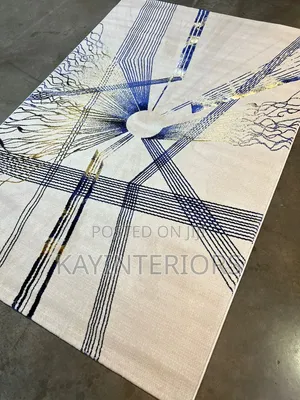 Cream and Blue Turkish Center Rugs