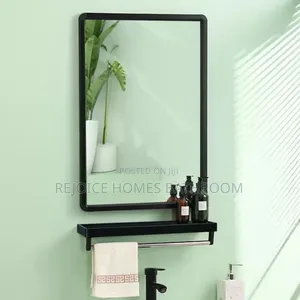 Black Square Mirror With Shelf