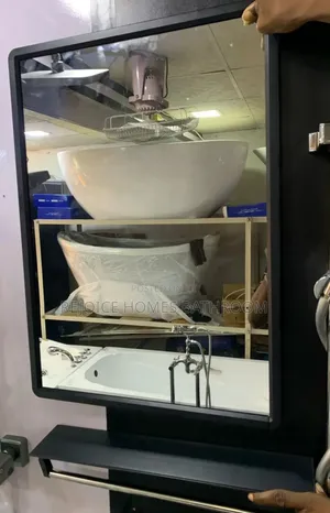 Black Square Mirror With Shelf