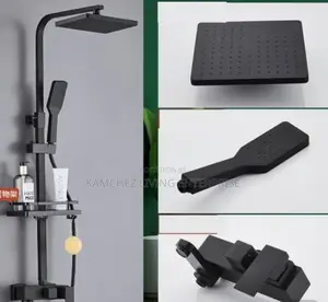 Modern Matte Black Standing Shower Set, Rainfall Head