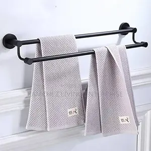 60cm Black Double Towel Rail – Stainless Steel