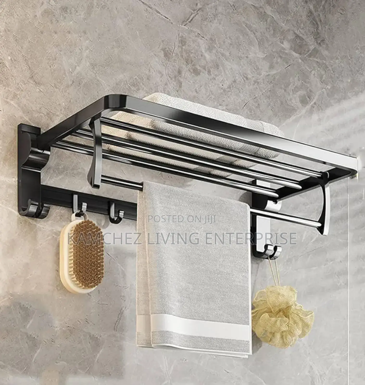 Wall-Mounted Towel Rack With Shelf Hooks