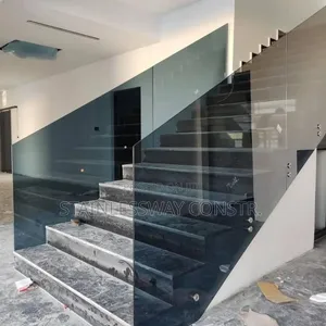 Dark Grey Glass Side Mount Staircase Railing