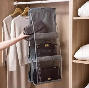 6 Pocket Hanging Handbag Organizer for Wardrobe Closet Gray