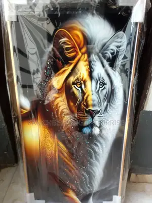 60*80cm Frame Lion Art Print-Golden White Dual-Tone Wall Dec