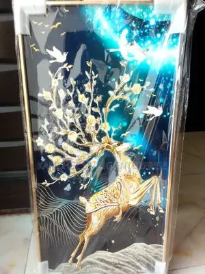 60*80 Framed Deer Art Print-Golden Floral Antlers Wall Decor