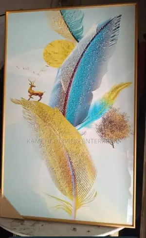 80x60cm Golden Feather Deer Wall Art - Modern Nature Decor