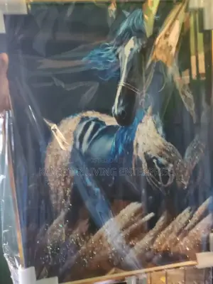60*80cm Ethereal Blue White Glitter Horse Canvas Wall Art