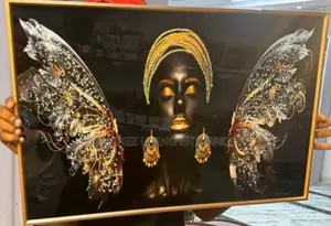 60x80cm Luxury African Queen Wall Art, Golden Angel Wings
