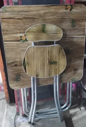 Wooden Flower Design Foldable 1table 1chair With Metal Legs