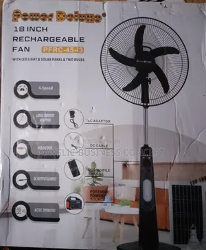 Power Deluxe Rechargeable Fan With Solar Panel and Two Bulbs