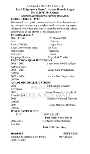 Adeola Working Cv