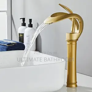 Long Gold Colour Waterfall Basin Mixer Tap For Cabinets