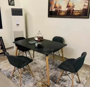 Restaurant Dining Table and 4 Chairs , Black and Gold Color
