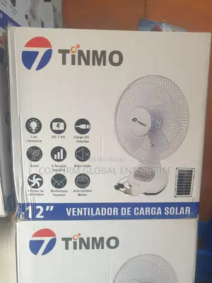 Tinmo 12" Rechargeable Table Fan With Solar Panel and 2 Bulb