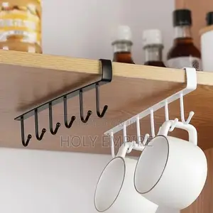 6 Hook Coffee Cup Mug Holder Black White Hooks Shelf