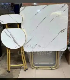 White Design Wooden Foldable 1table 1chair With Metal Legs