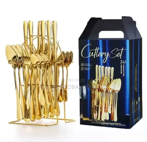 24pcs Golden Spoon Cutlery Set Stainless Steel Tableware