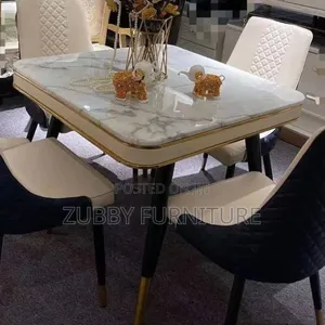 Quality and Imported Marble Top Dining Table by 4 Chairs