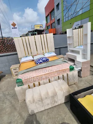 6ft Tall Padded Bed With Dresser, Side Drawer and Footrest