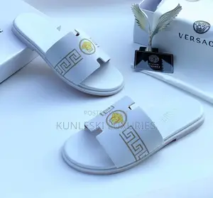 Original Versace White Leather Slippers