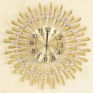 70cm Stones Studded Gold Plated Iron Luxury Wall Clock