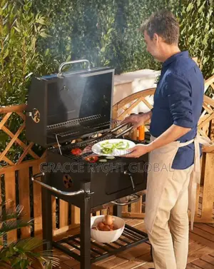 Smokeless BBQ Charcoal Grill Trolley With Side Table