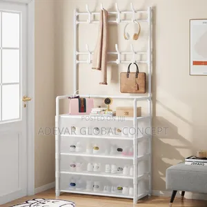 Hats, Bags, Shoe Rack With Cover - White/Black Colour