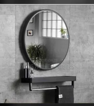 Round Black Mirror With Shelf