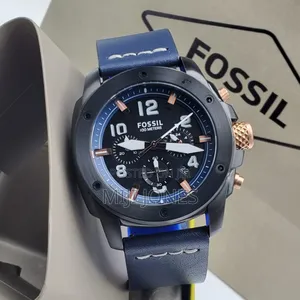 Fossil Men Blue Leather Chronograph Watch