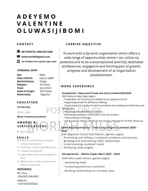 Open to Any CV.